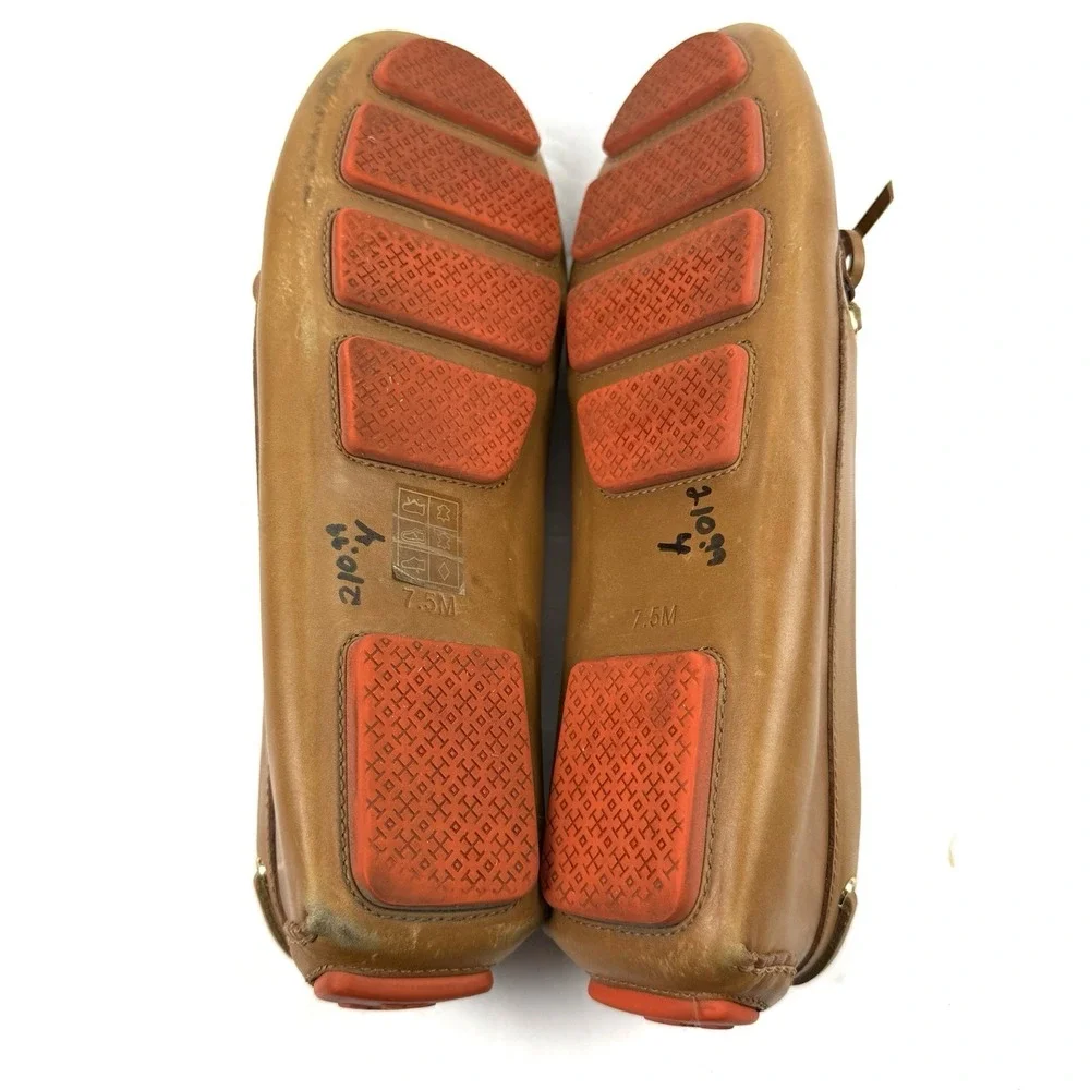 Tory Burch Ashby Shoes 7.5 Brown Soft‎ Leather Driving Moccasin Gold T Womens
